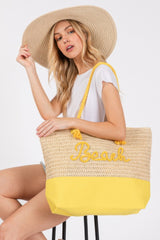 Color Sewn Rope Beach Letter And Strap Crochet Fabric Tote | Mixtshop LLC