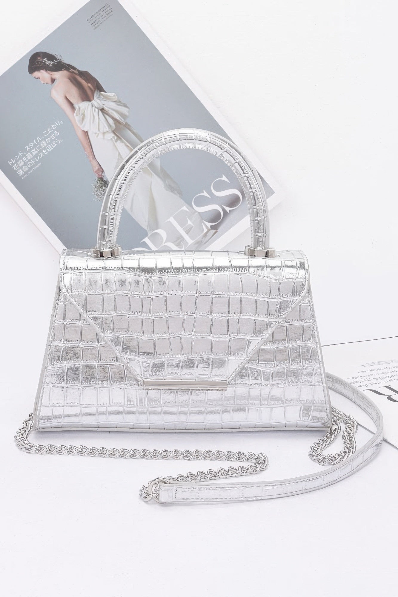 Crocodile Embossed Metallic Leather Top Handle Bag | Mixtshop LLC