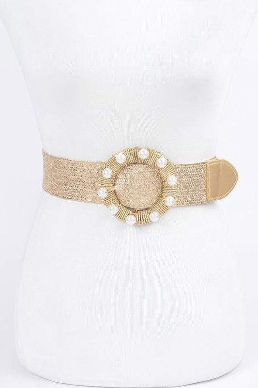 Metallic Stretch Belt W/pearl Metal Bucklt | Mixtshop LLC