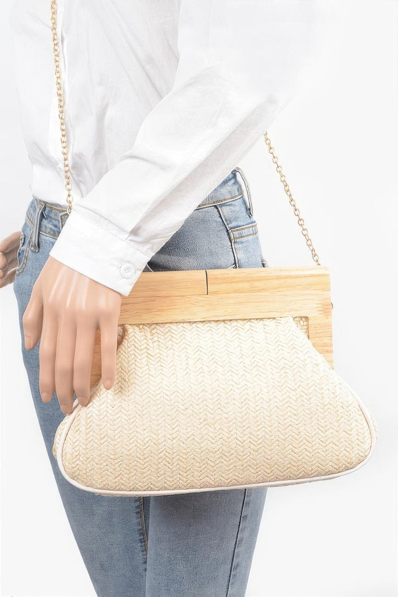 Faux Straw Wood Frame Clutch | Mixtshop LLC