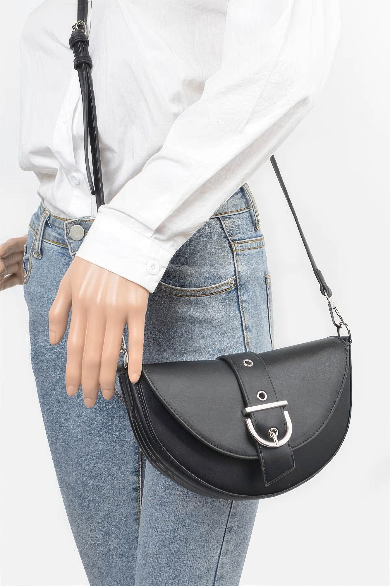 Faux Leather Buckle Shoulder Bag | Mixtshop LLC