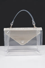 Transparent Rhinestone Top Handle Flap Bag | Mixtshop LLC