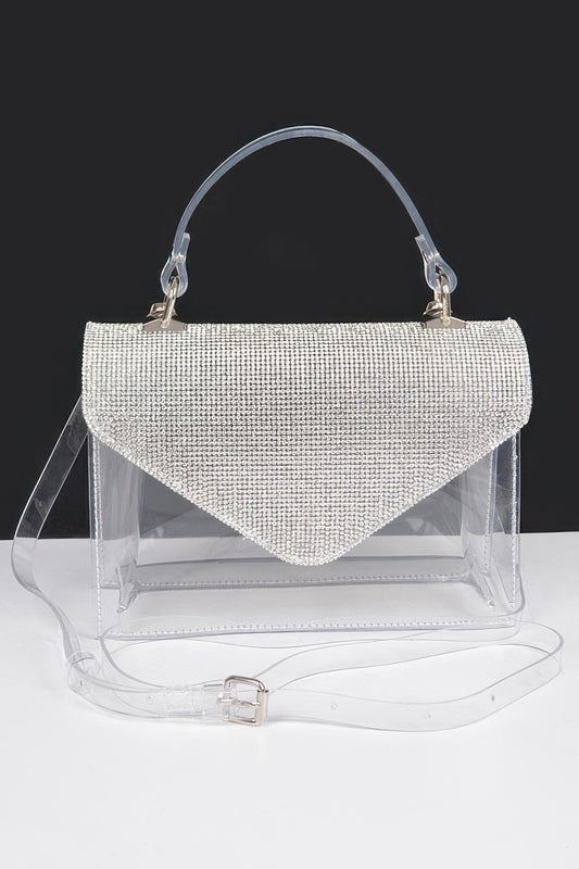 Transparent Rhinestone Top Handle Flap Bag | Mixtshop LLC