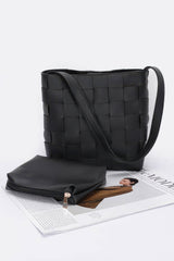 Faux Leather Braided Shoulder Bag W Pouch | Mixtshop LLC