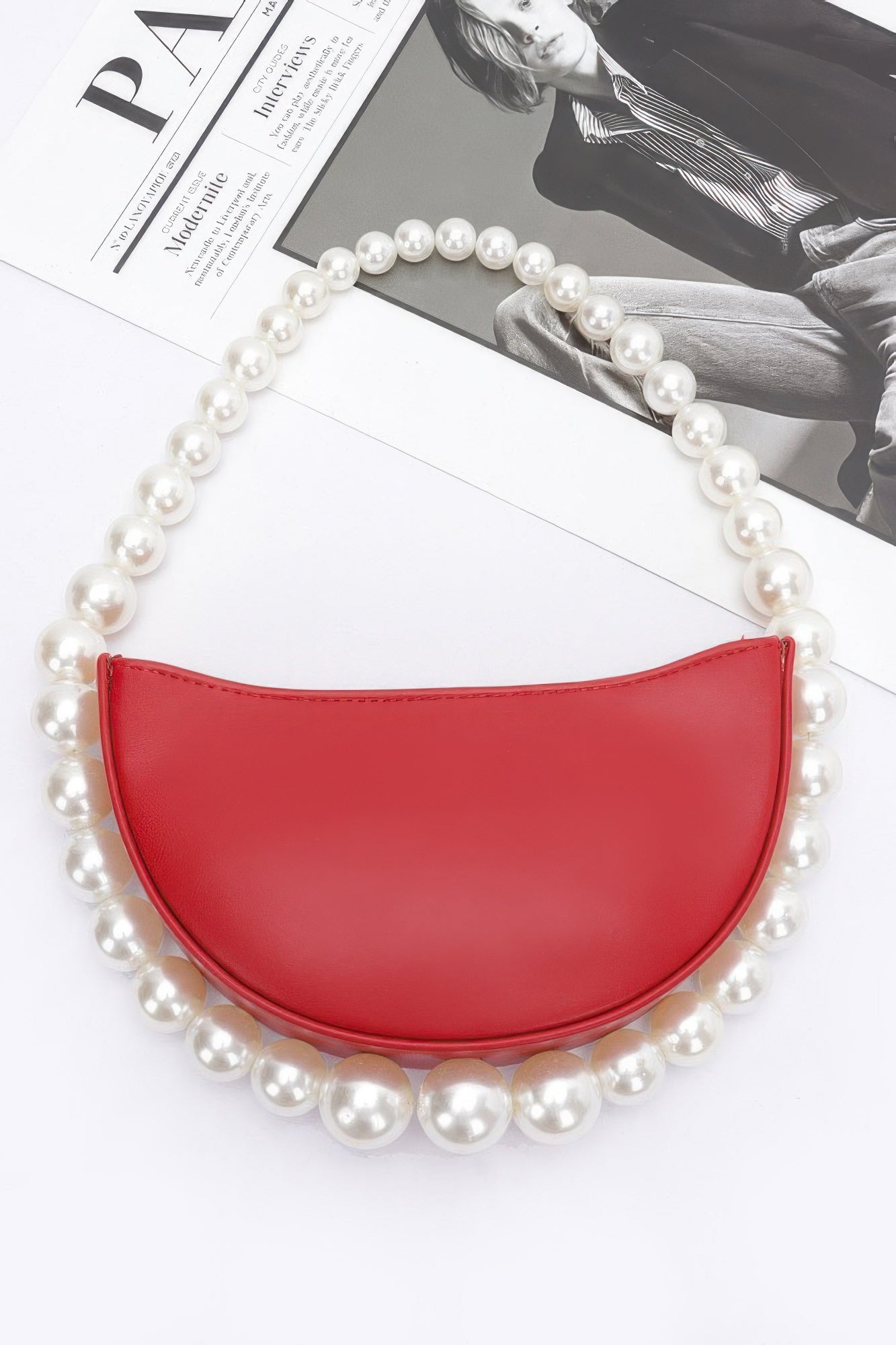 Faux Pearl Handle Half Moon Bag | Mixtshop LLC
