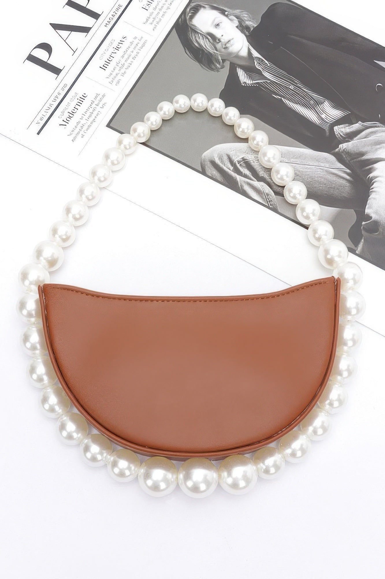 Faux Pearl Handle Half Moon Bag | Mixtshop LLC