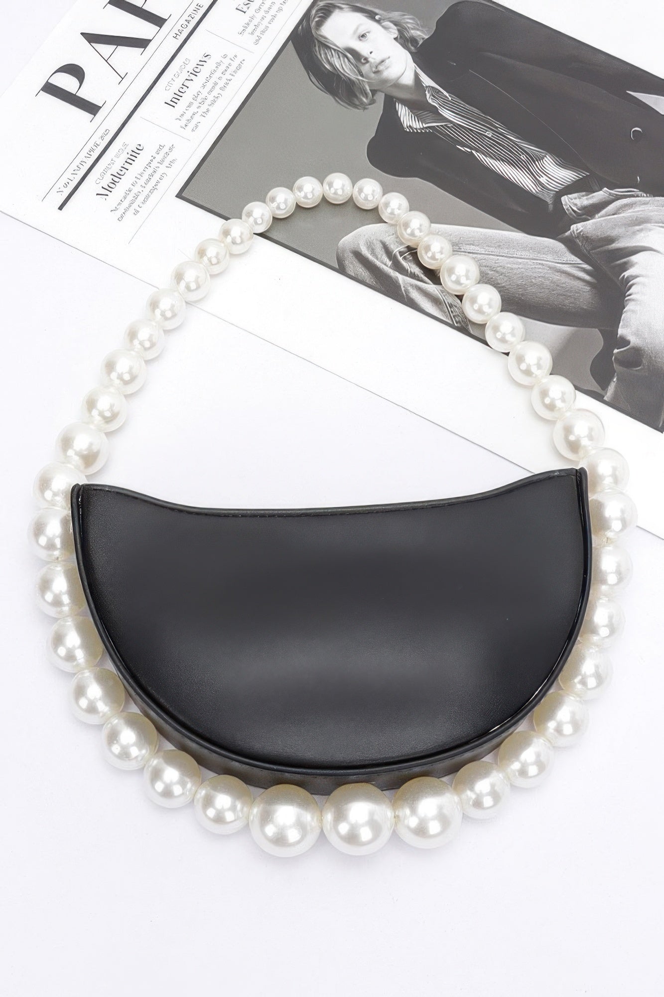 Faux Pearl Handle Half Moon Bag | Mixtshop LLC