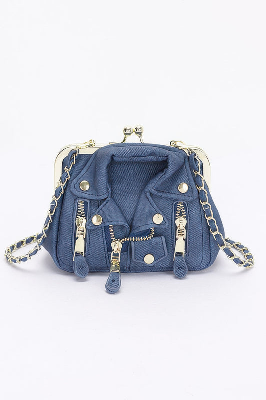 Faux Denim Leather Jacket Style Crossbody Bag | Mixtshop LLC