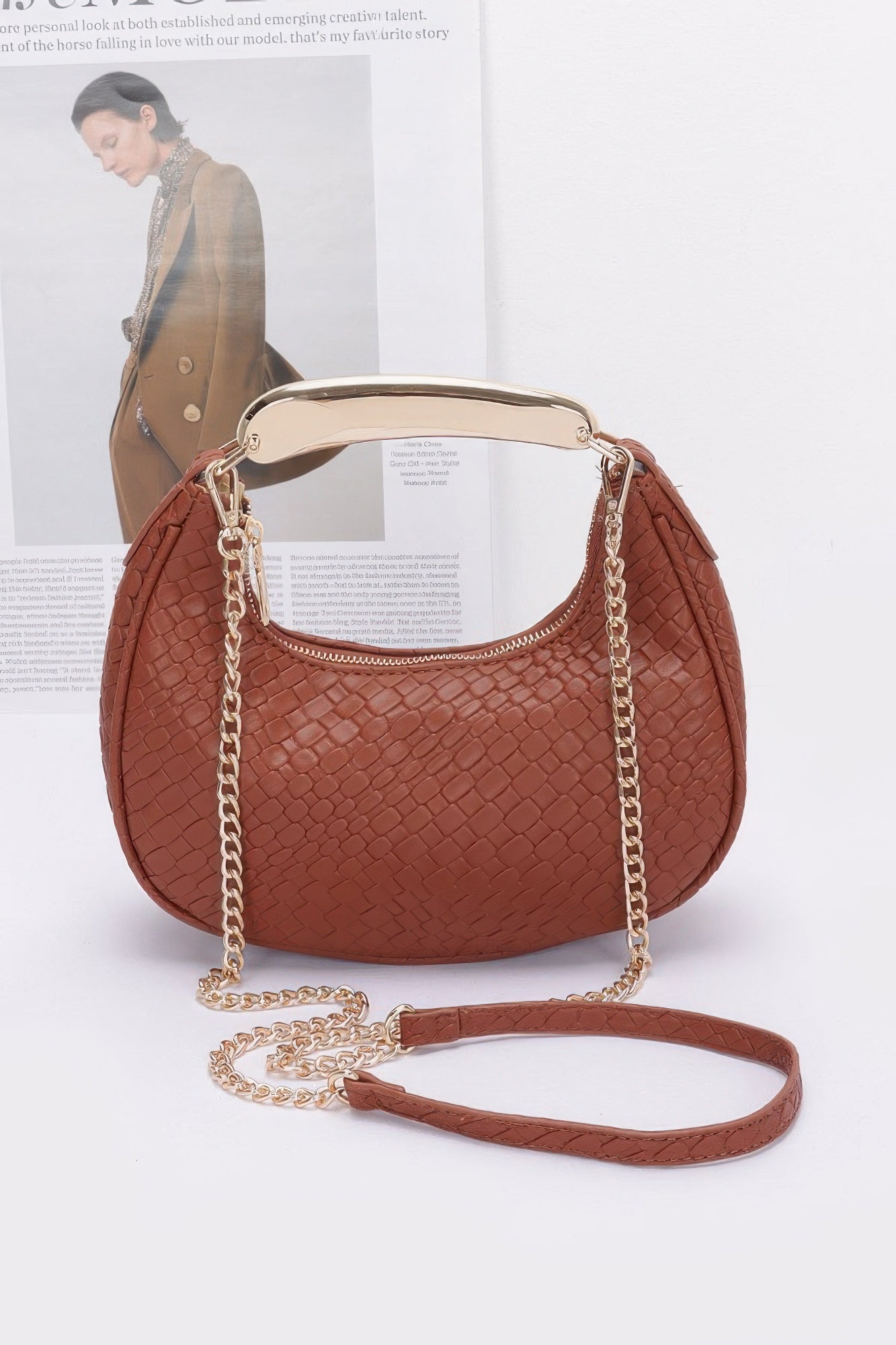 Embossed Faux Leather Metal Handle Bag | Mixtshop LLC