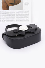 Faux Leather Flower Ribbon Top Handle Flap Bag | Mixtshop LLC