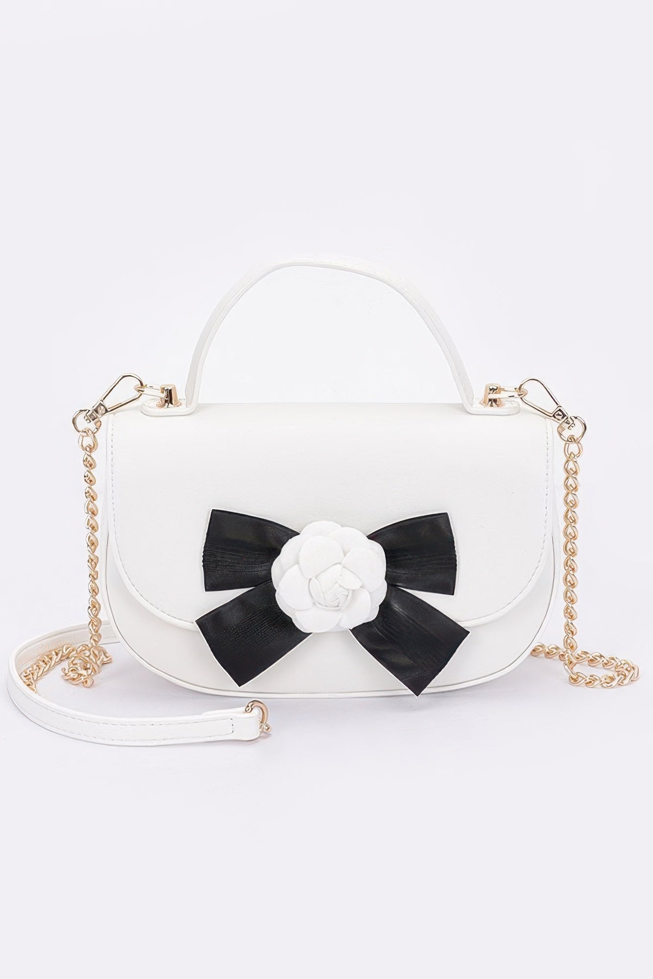 Faux Leather Flower Ribbon Top Handle Flap Bag | Mixtshop LLC
