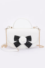 Faux Leather Flower Ribbon Top Handle Flap Bag | Mixtshop LLC
