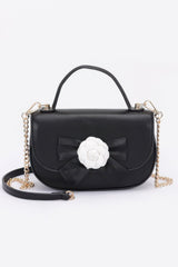 Faux Leather Flower Ribbon Top Handle Flap Bag | Mixtshop LLC