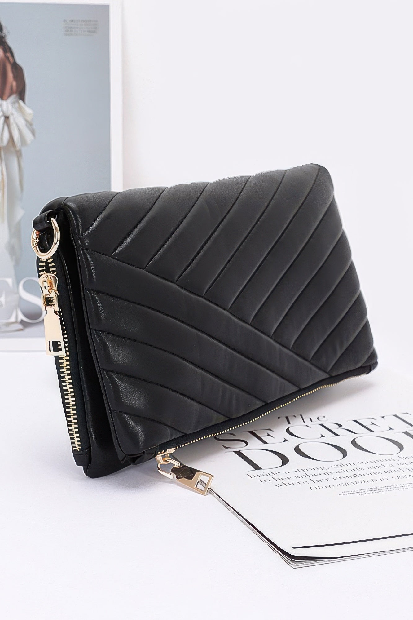 Quilted Faux Leather Half Folded Cltuch | Mixtshop LLC