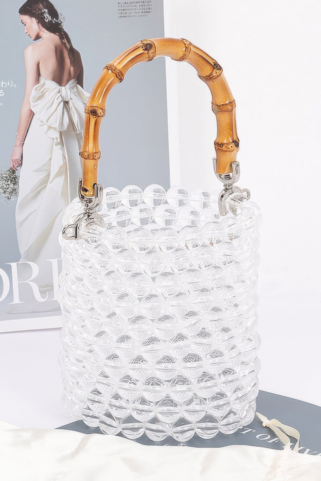 Bamboo Handle Transparent Bead Chic Tote Bag | Mixtshop LLC