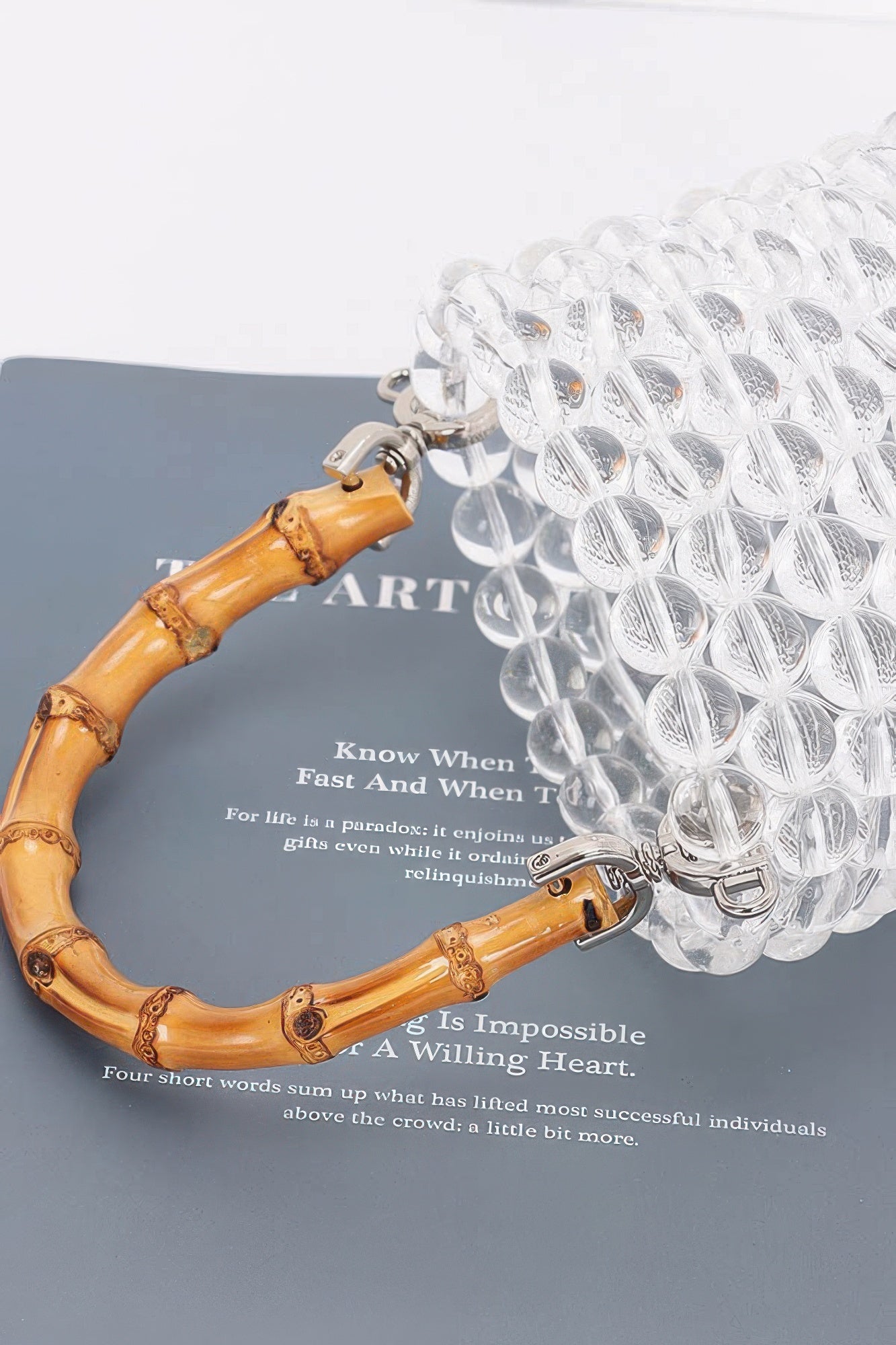 Bamboo Handle Transparent Bead Chic Tote Bag | Mixtshop LLC