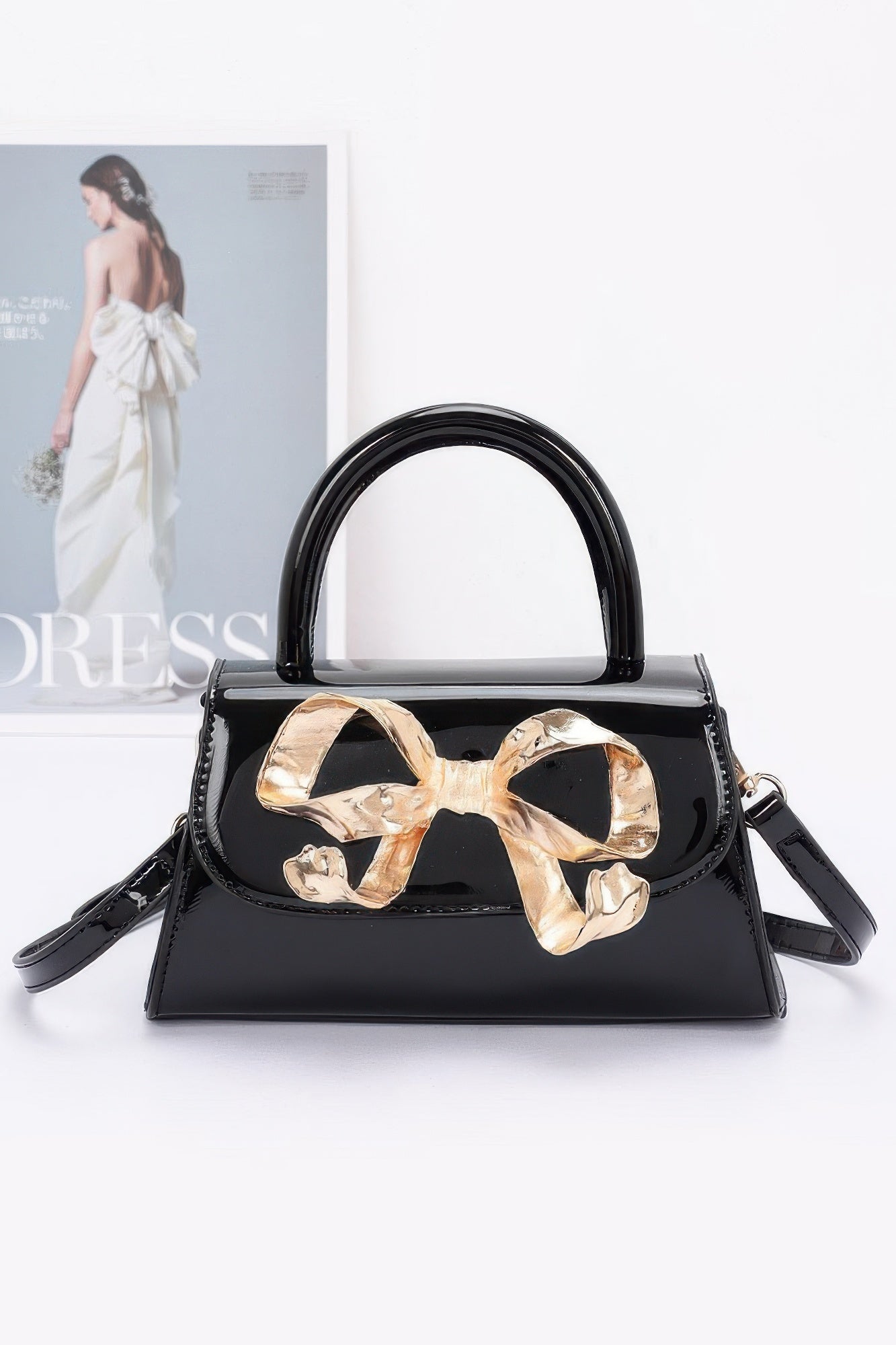 Faux Leather Metal Ribbon Top Handle Bag | Mixtshop LLC