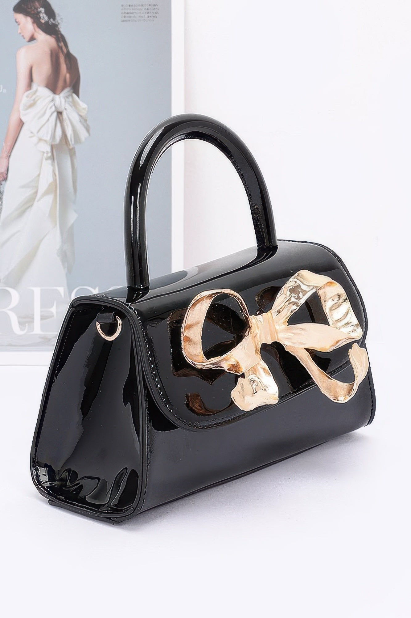 Faux Leather Metal Ribbon Top Handle Bag | Mixtshop LLC