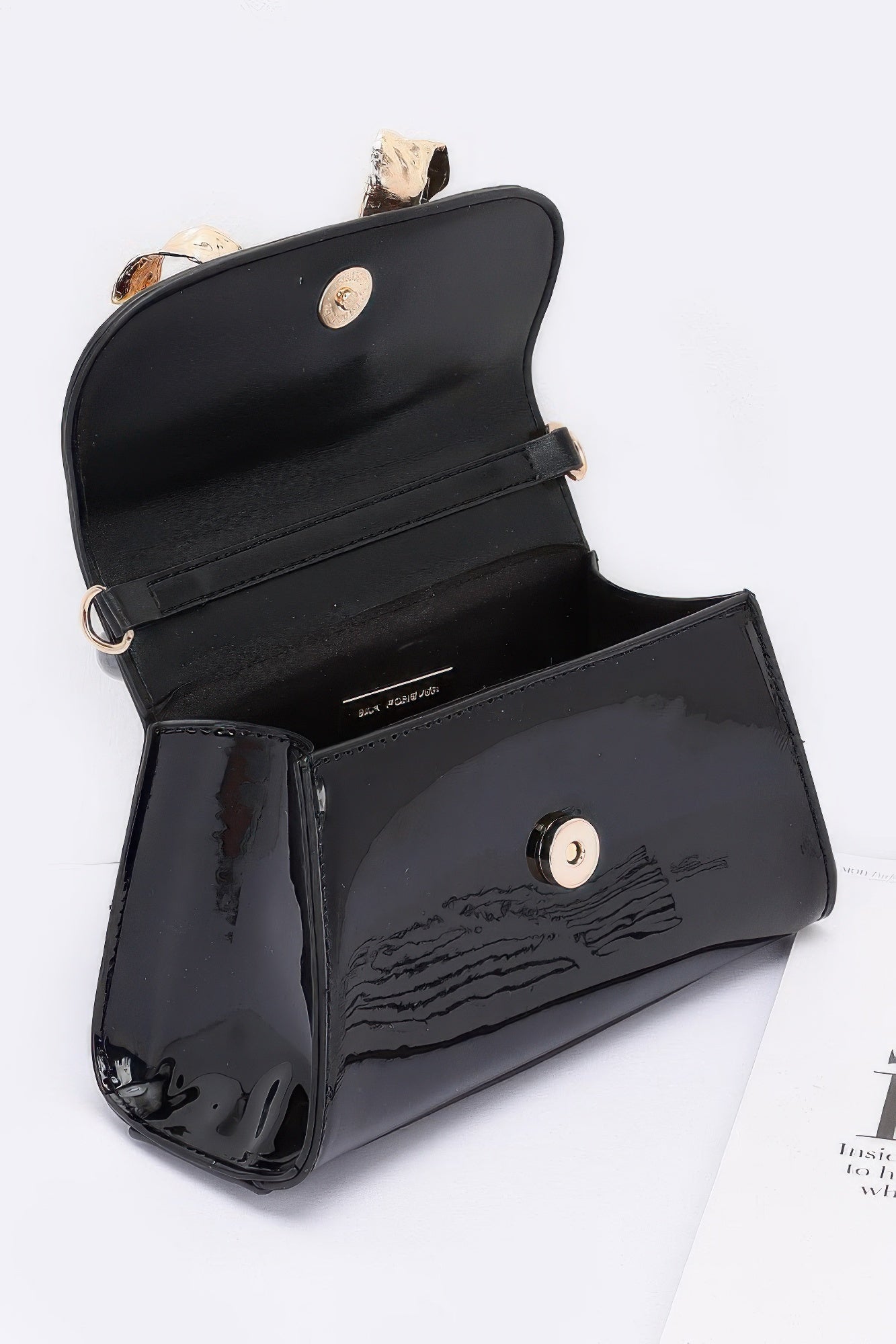 Faux Leather Metal Ribbon Top Handle Bag | Mixtshop LLC