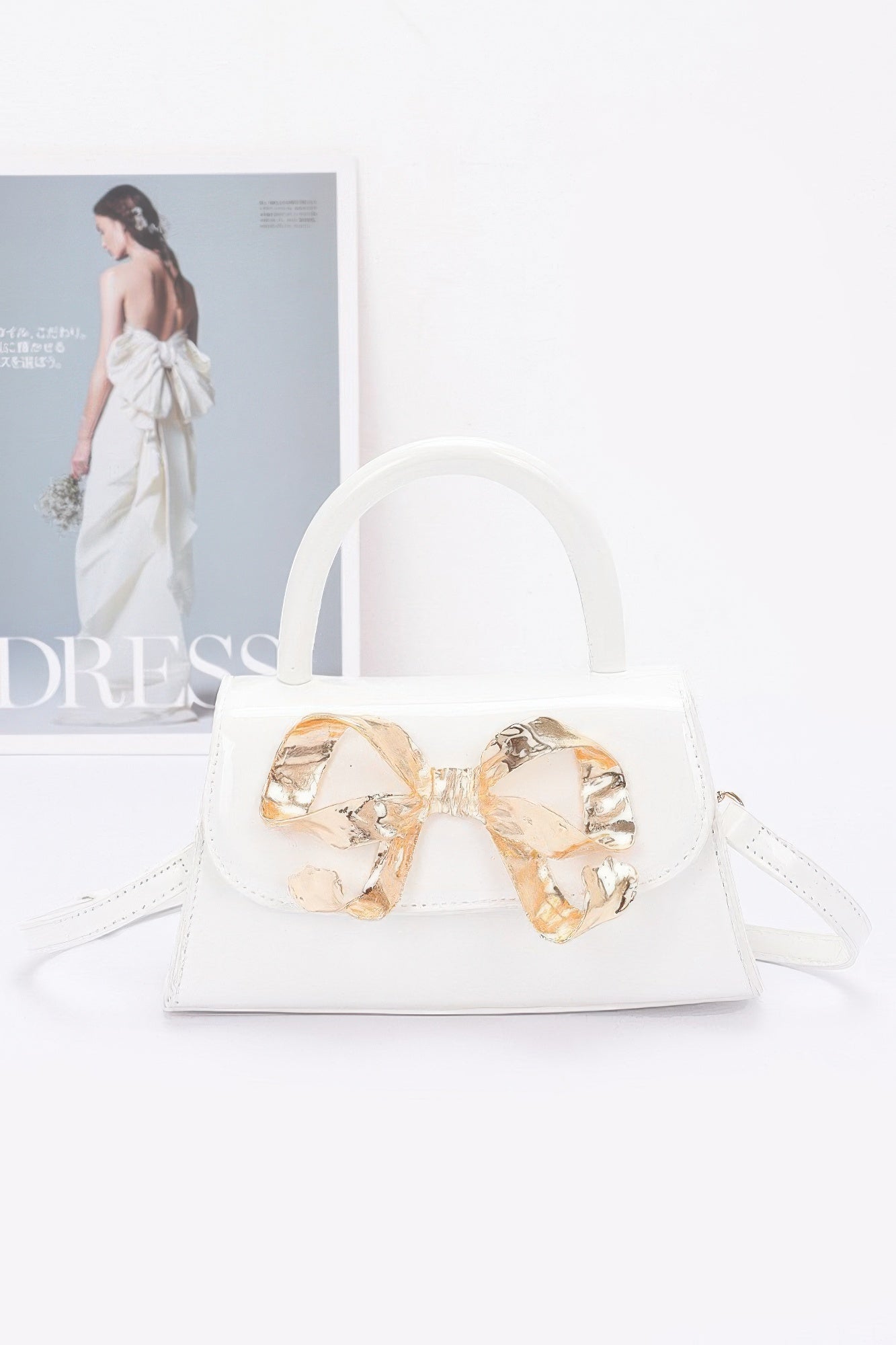 Faux Leather Metal Ribbon Top Handle Bag | Mixtshop LLC