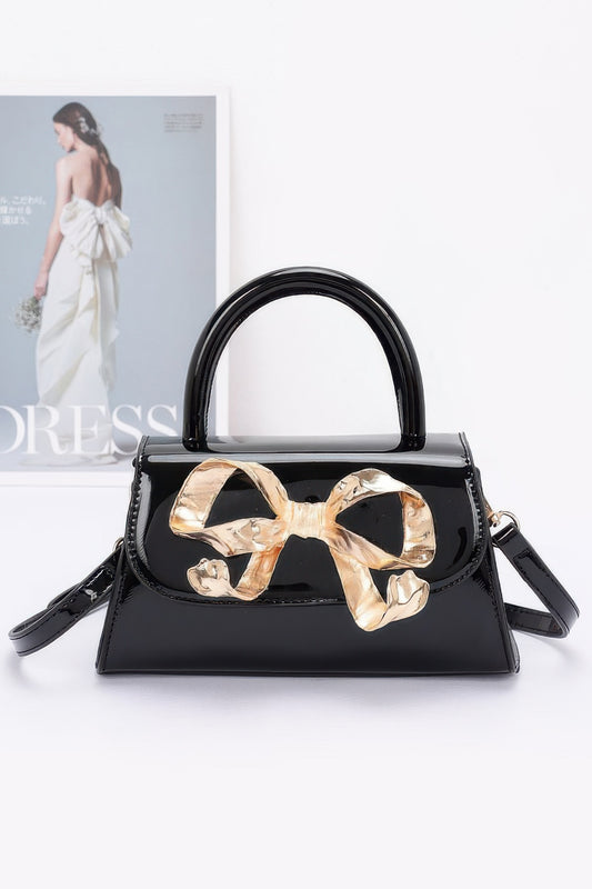 Faux Leather Metal Ribbon Top Handle Bag | Mixtshop LLC