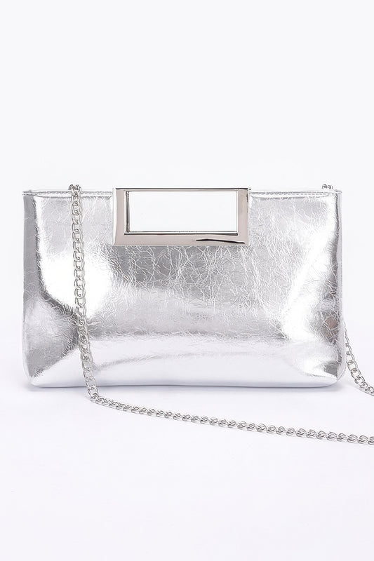 Metallic Leather Metal Handle Clutch | Mixtshop LLC
