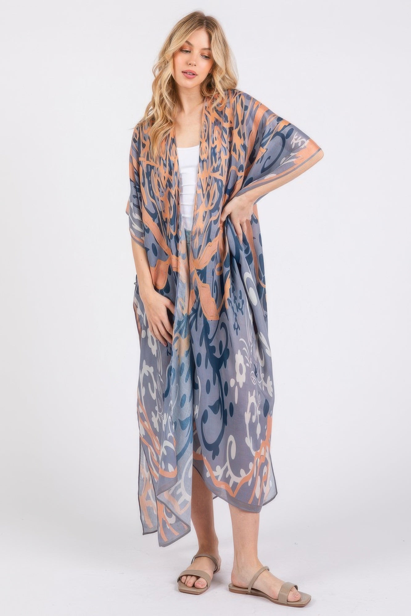 Boho Print Open Front Long Kimono | Mixtshop LLC