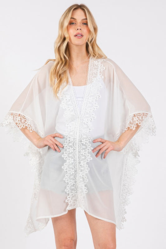 Flower Pattern Trim Detail Poncho | Mixtshop LLC
