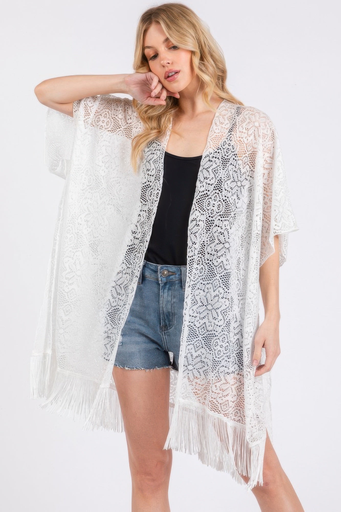 Flower Pattern Crochet Lace Tassel Cover Up | Mixtshop LLC