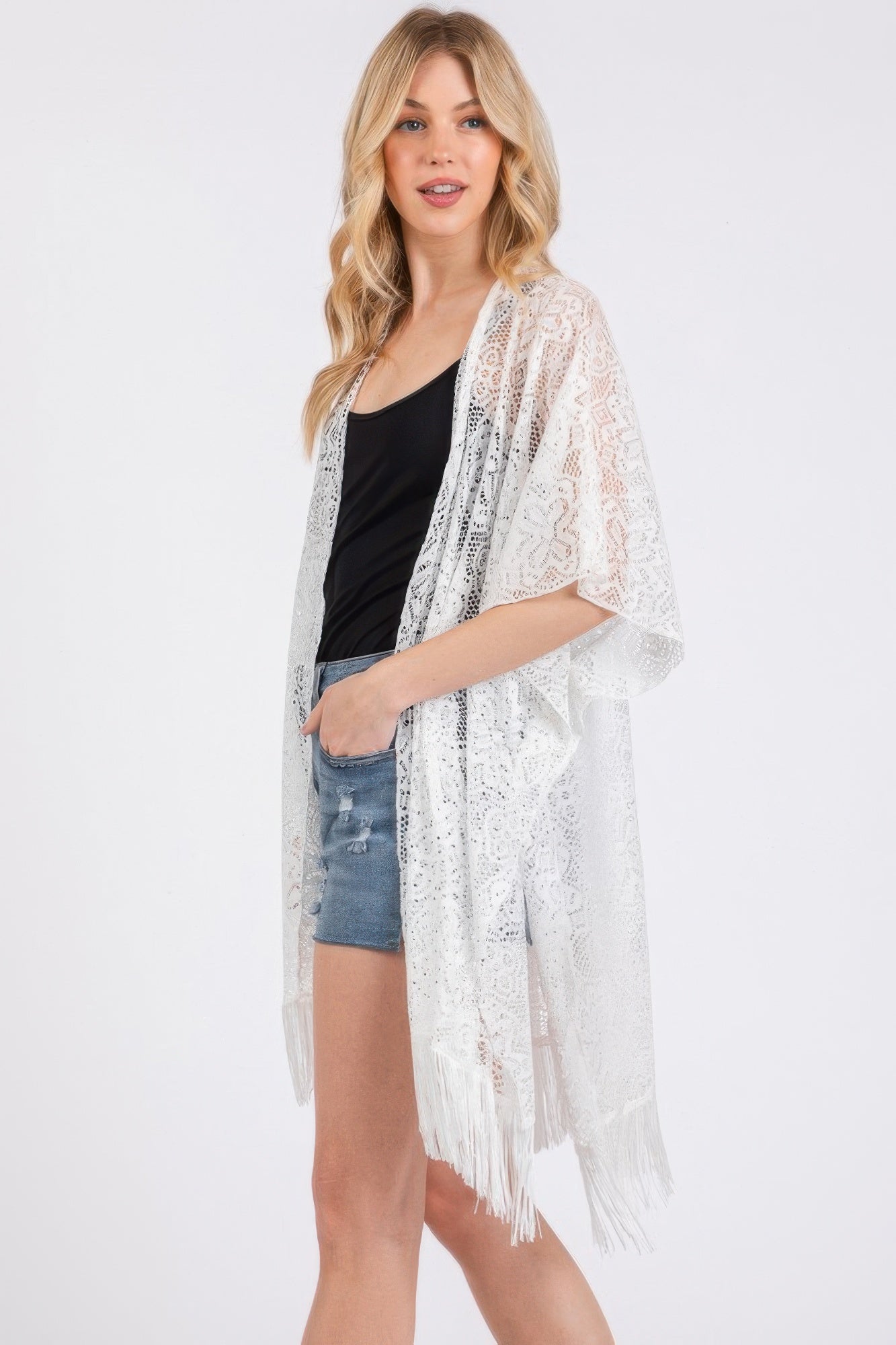 Flower Pattern Crochet Lace Tassel Cover Up | Mixtshop LLC