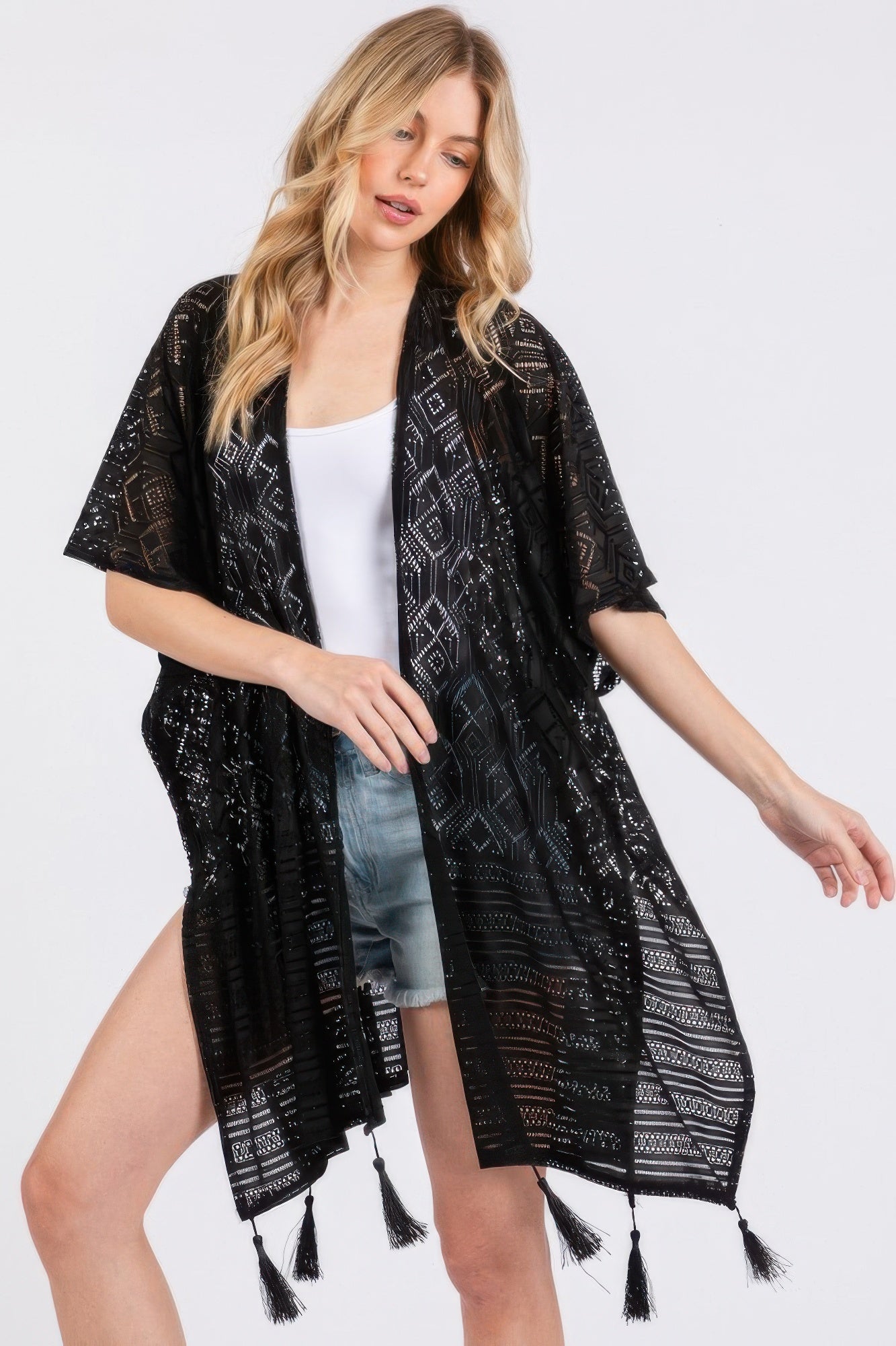 Geometric Pattern Tassel Cover Up | Mixtshop LLC