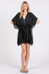 Crochet Trim And Front Drawstring Poncho | Mixtshop LLC