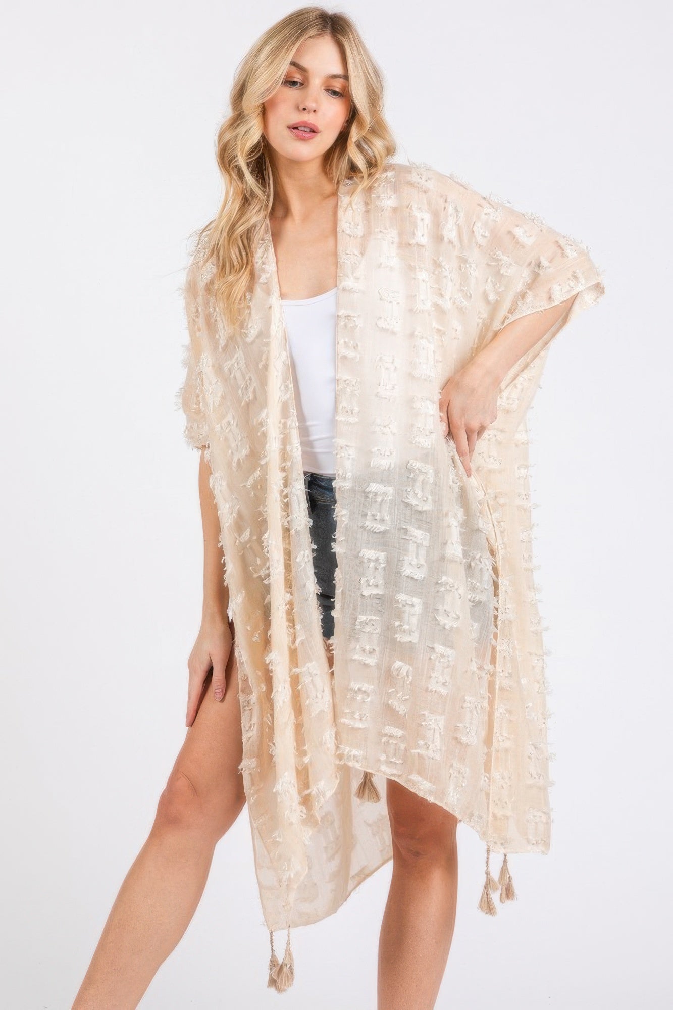 Distressed Pattern Tassel Kimono | Mixtshop LLC