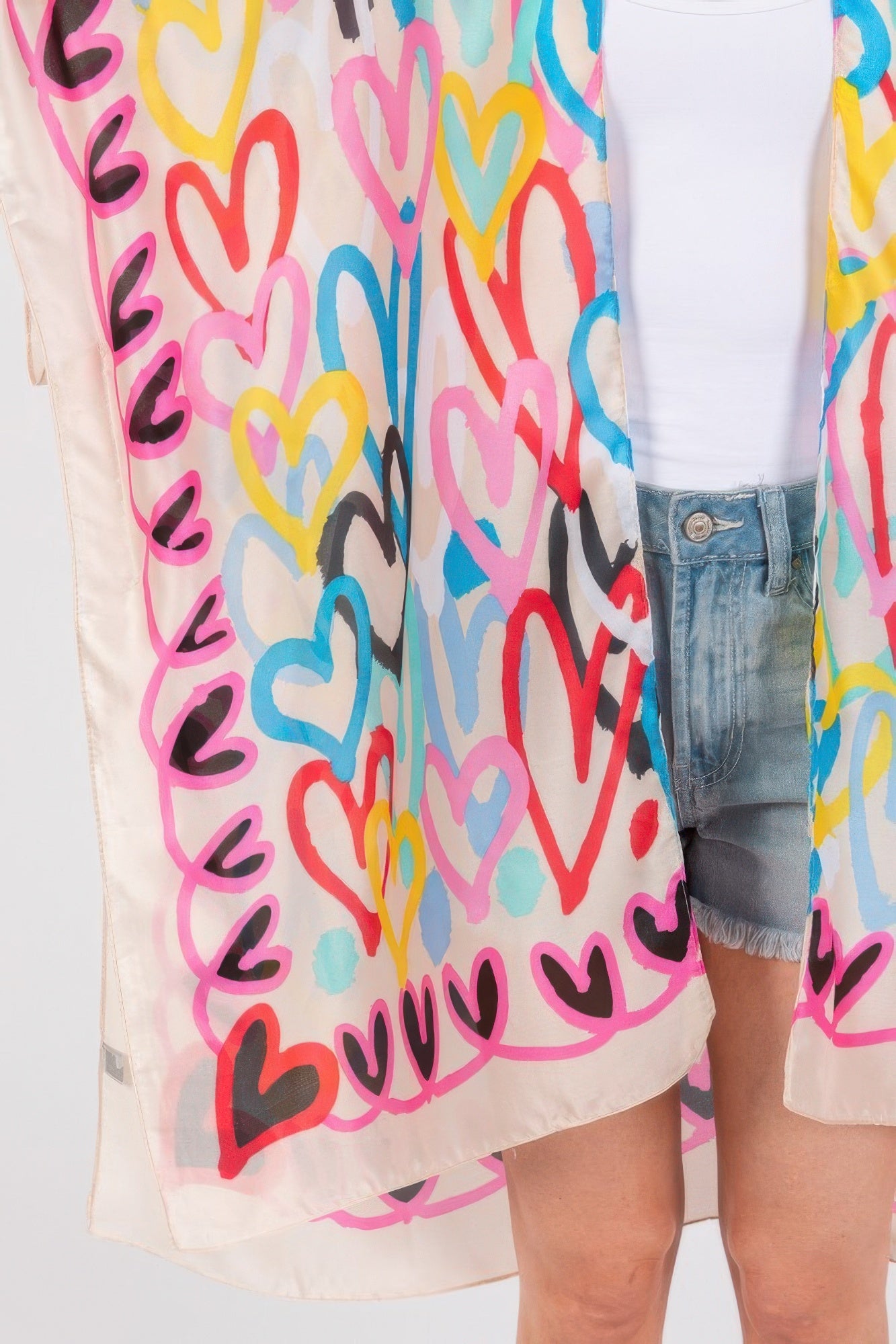Multi Colored Heart Print Silky Feel Kimono | Mixtshop LLC