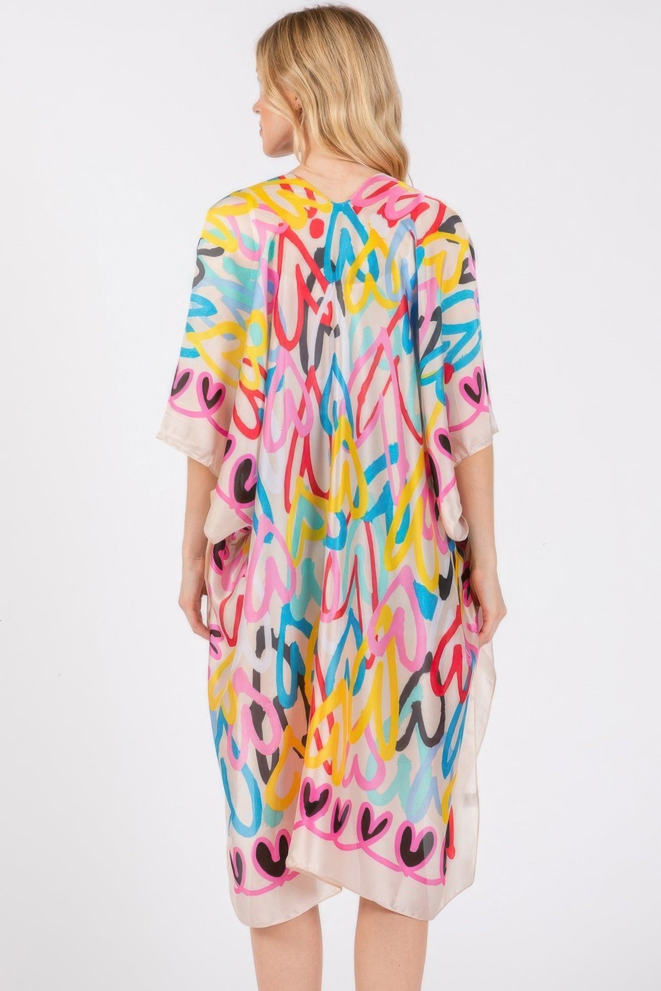 Multi Colored Heart Print Silky Feel Kimono | Mixtshop LLC