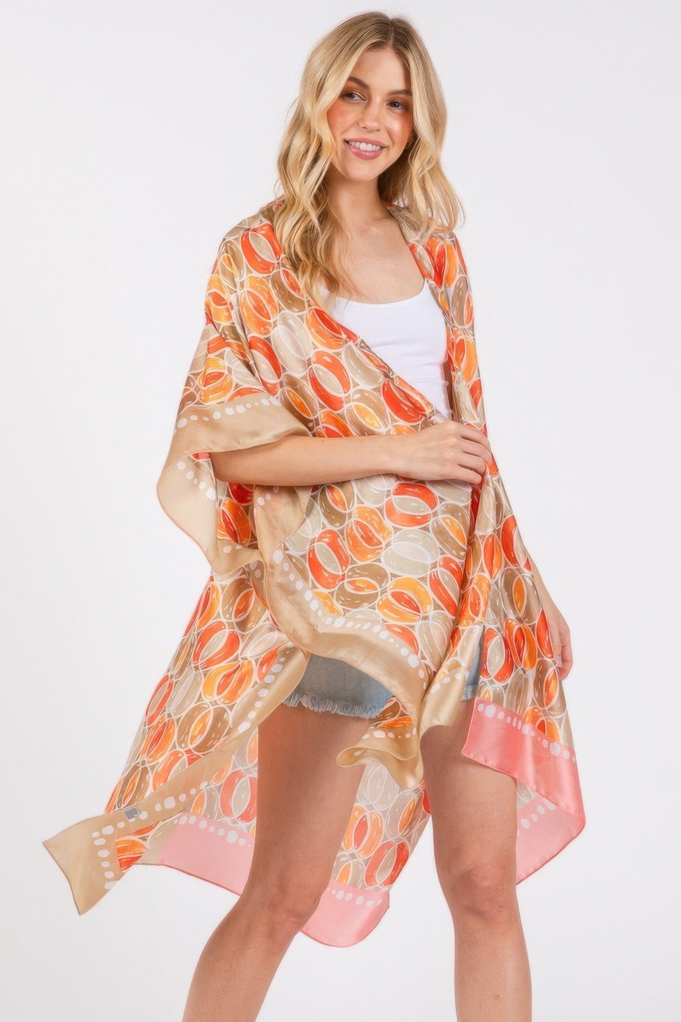 Two Tones Trim Abstract Print Silky Feel Kimono | Mixtshop LLC