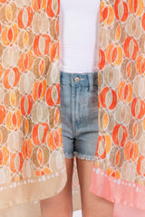 Two Tones Trim Abstract Print Silky Feel Kimono | Mixtshop LLC