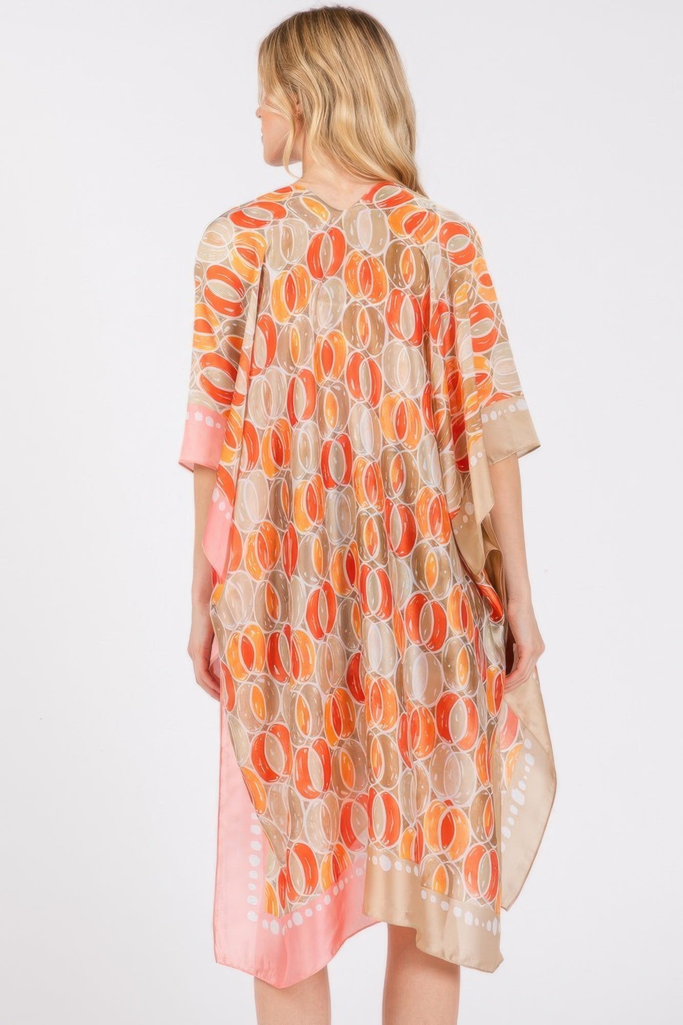 Two Tones Trim Abstract Print Silky Feel Kimono | Mixtshop LLC