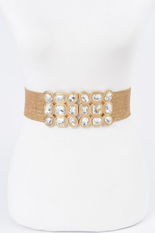 Multi Stone Metallic Straw Stretch Belt | Mixtshop LLC
