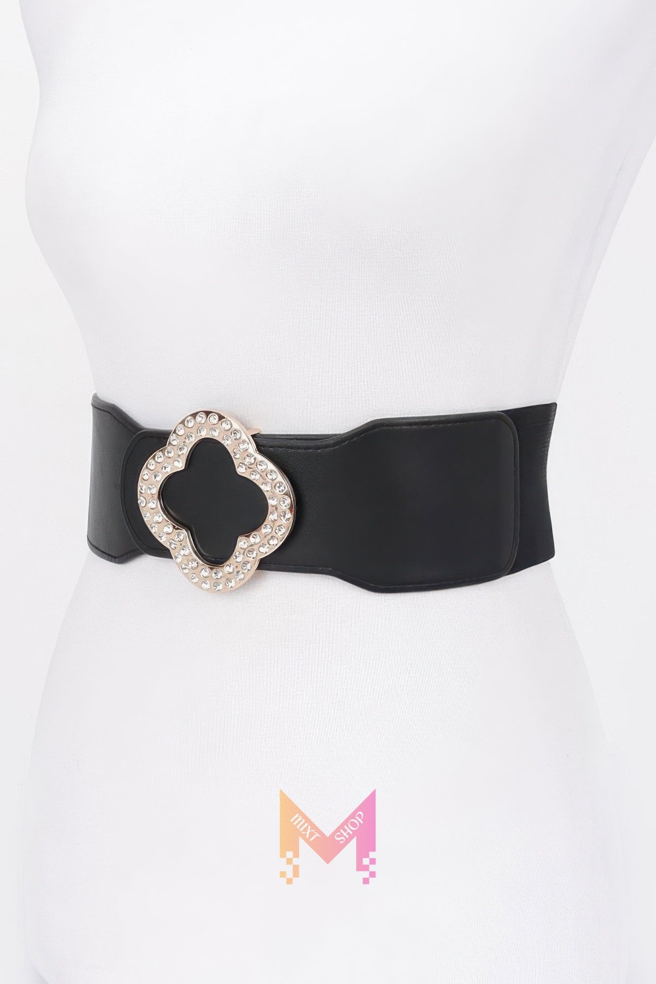 Faux Leather Metal Metal Buckle Stretch Belt | Mixtshop LLC