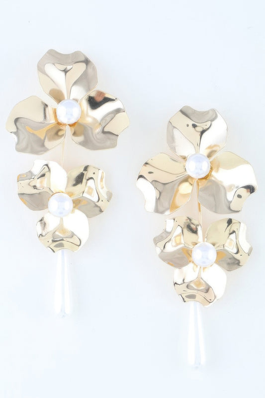 Shiny Pearled Flower Drop Earrings | Mixtshop LLC