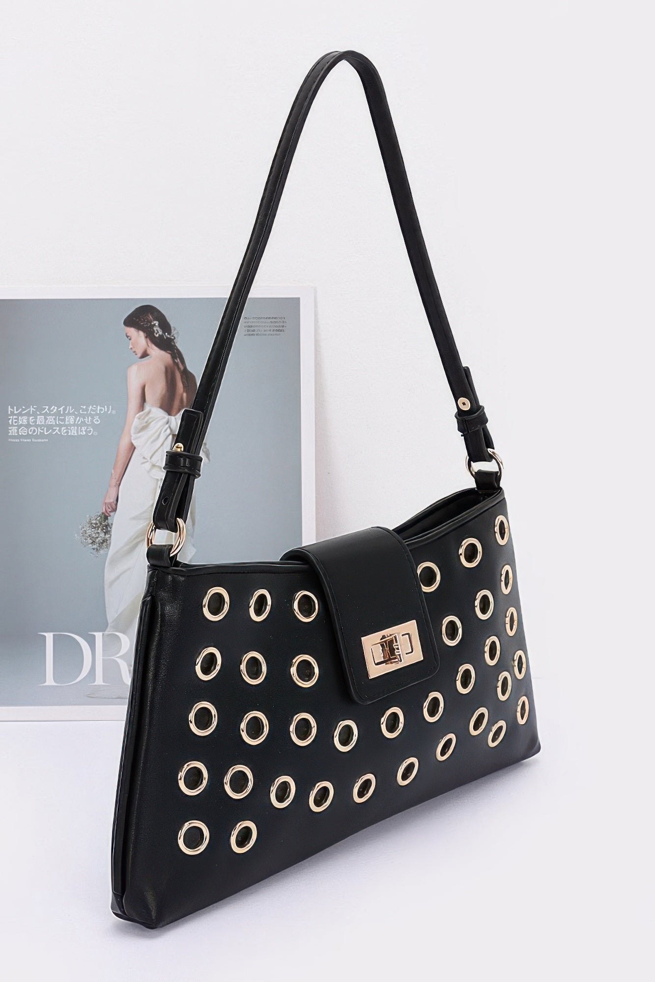 Faux Leather Eyelet Studded Shoulder Bag | Mixtshop LLC