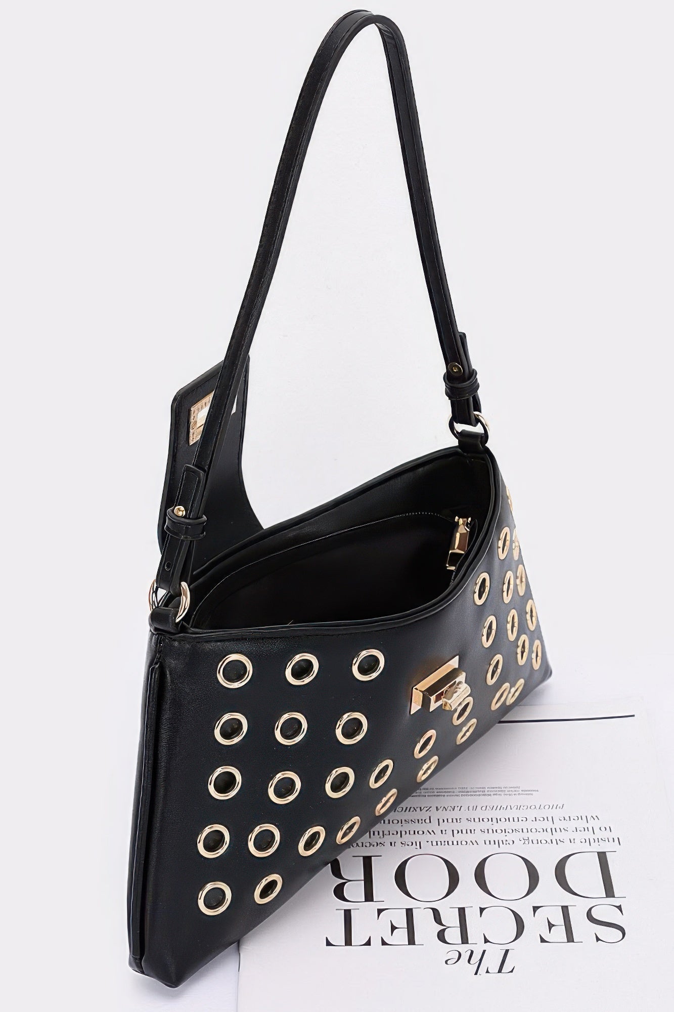 Faux Leather Eyelet Studded Shoulder Bag | Mixtshop LLC