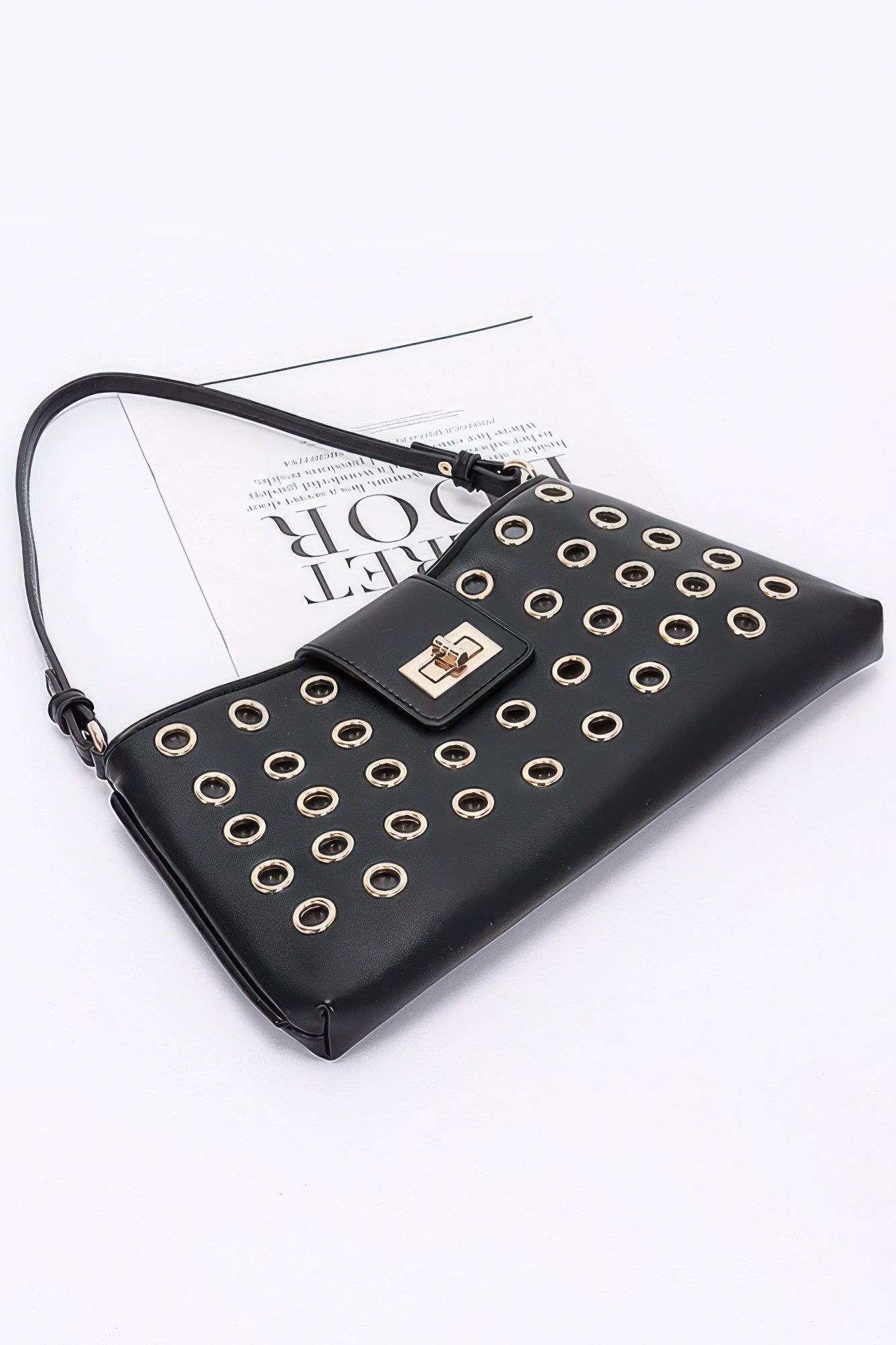 Faux Leather Eyelet Studded Shoulder Bag | Mixtshop LLC