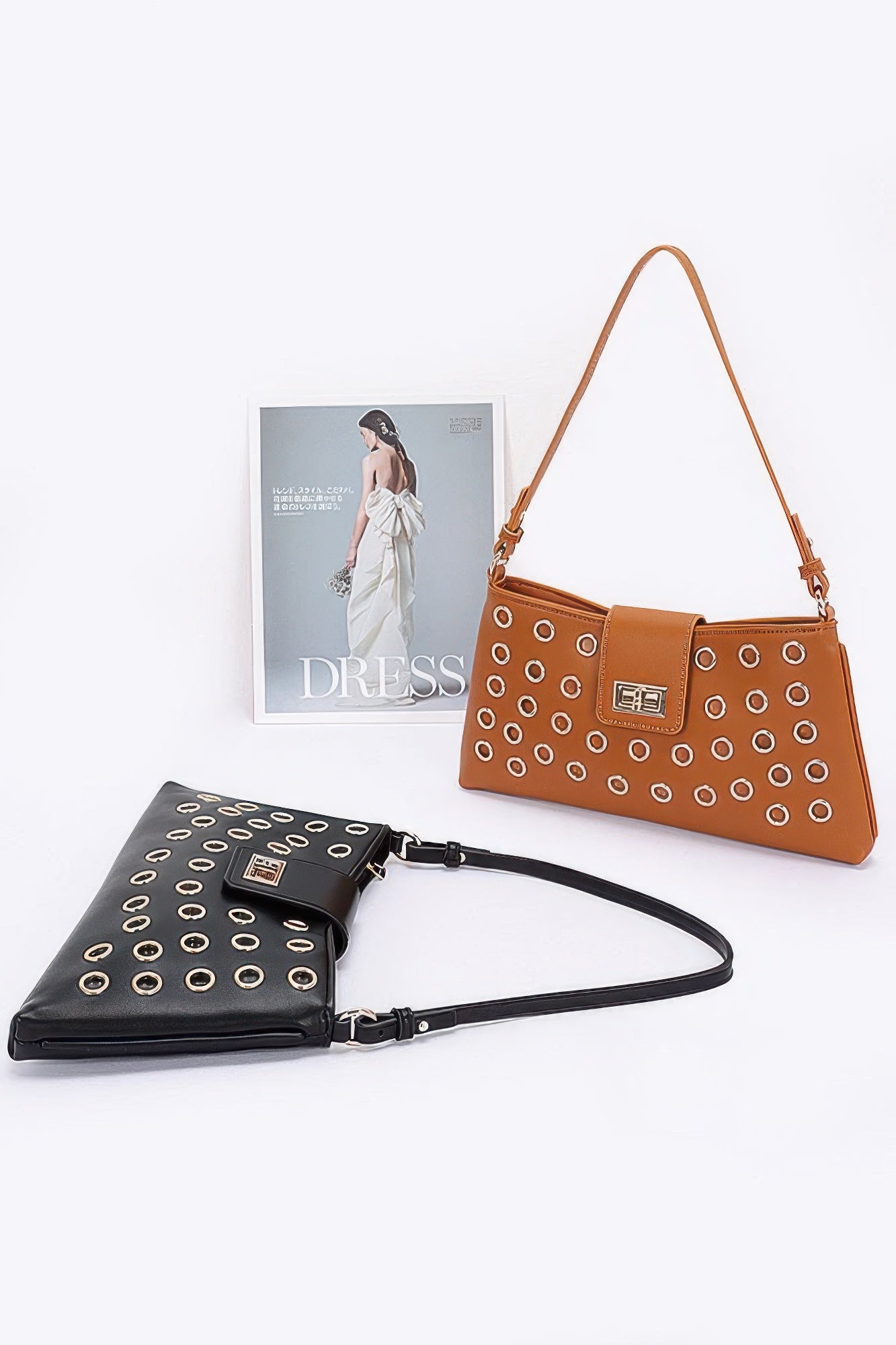 Faux Leather Eyelet Studded Shoulder Bag | Mixtshop LLC