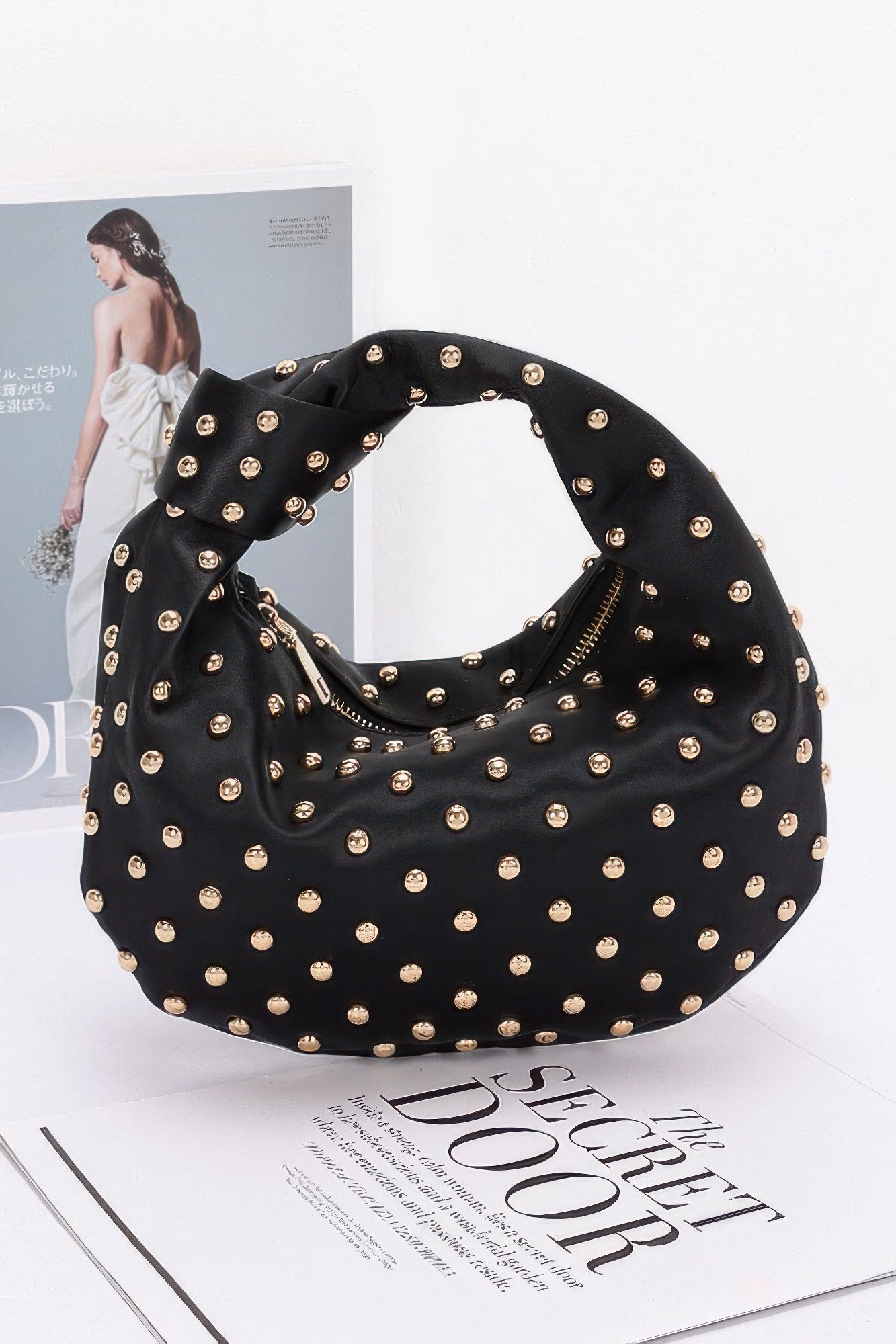 Satin Metal Studded Hobo Bag | Mixtshop LLC