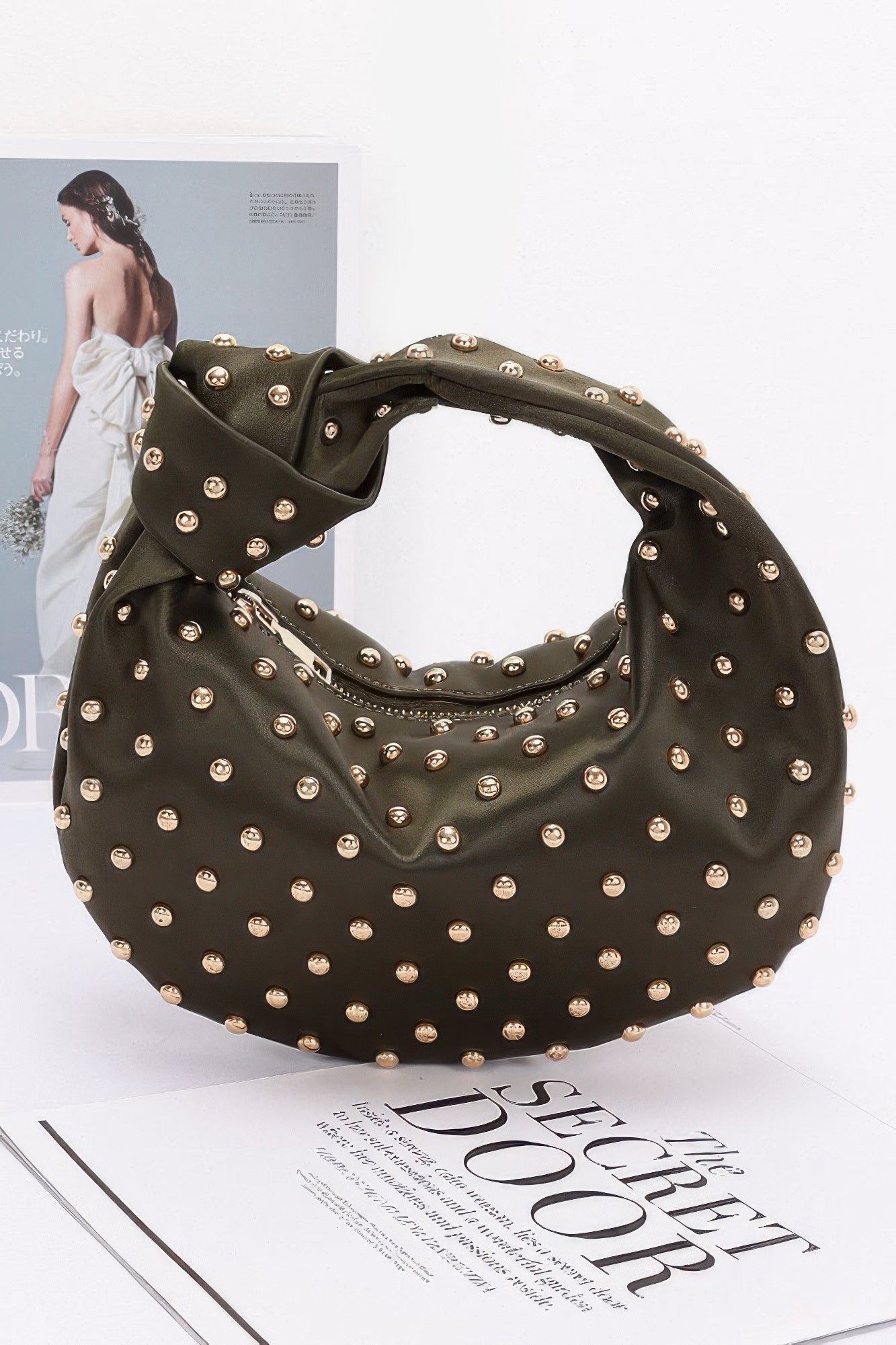 Satin Metal Studded Hobo Bag | Mixtshop LLC