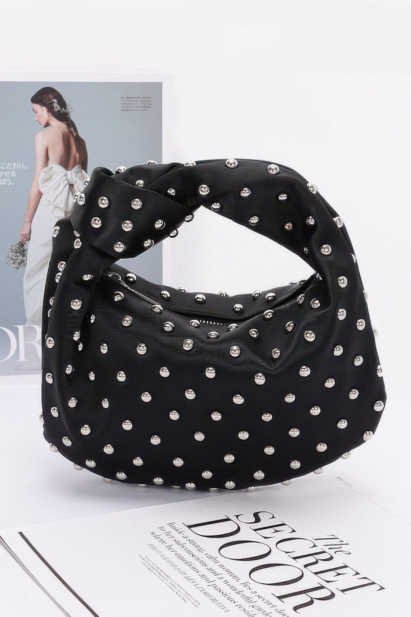 Satin Metal Studded Hobo Bag | Mixtshop LLC