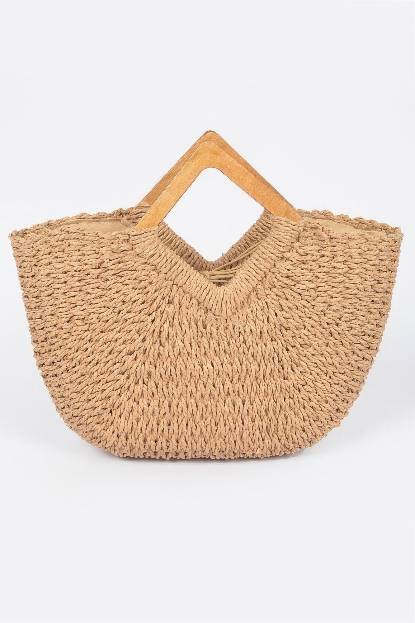 Faux Straw Wood Handle Tote Bag | Mixtshop LLC