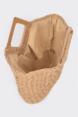 Faux Straw Wood Handle Tote Bag | Mixtshop LLC